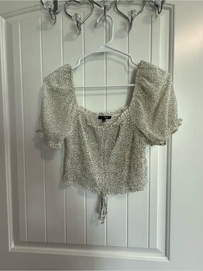 Women's Cream Floral Square-Neck Smocked Top